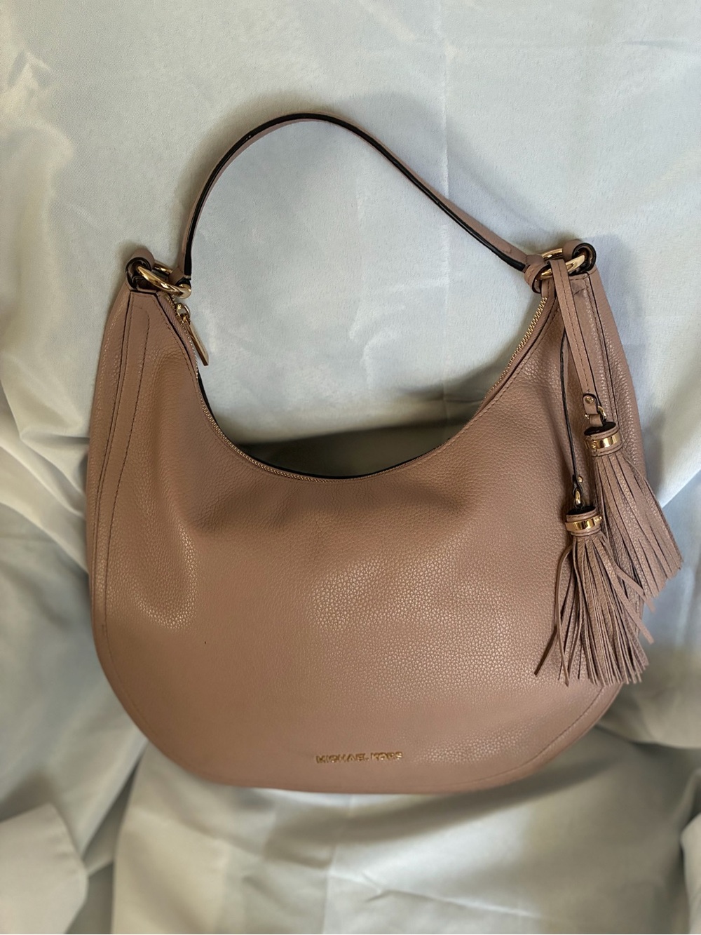 Michael Kors Rose Dusty Pink Leather Hobo Shoulder Bag with Tassels
